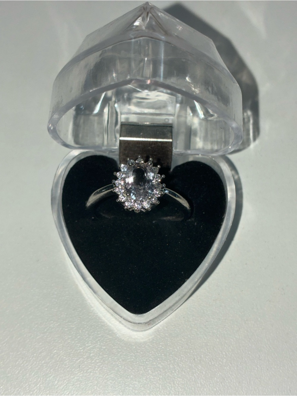 Classic Silver Halo Oval Cubic Zirconia Ring - Silver